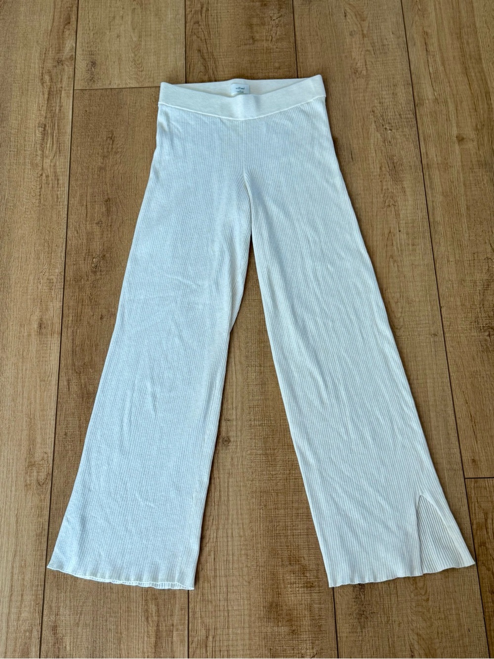Aritzia Wilfred Ribbed Knit Wide Leg Pants Cream White Women’s Size S Lounge